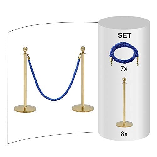 Rope & Post Barrier Kit (8x Brass Barriers + 7x Blue Ropes)