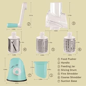 Cheese Grater Hand Crank - 3-in-1 Stainless Steel Rotary Grater & Shredder for Cheese, Vegetables, Nuts, Chocolate - Easy Crank Manual Food Grinder with Drum Slicer (Blue)