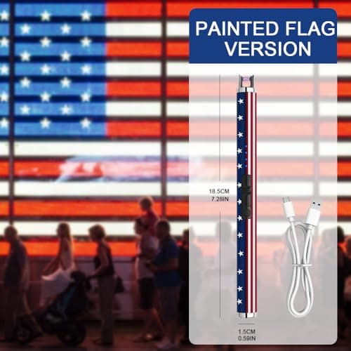 SUPRUS Electric Candle Lighter - USB Type C Rechargeable with LED Battery Display and Safety Switch - Windproof - Perfect Souvenir for Independence, Memorial and Veterans Day (American Flag)