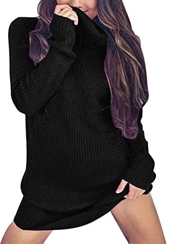 Jusfitsu Women's Turtleneck Long Sleeve Slim Fit Knit Pullover Sweater Dress