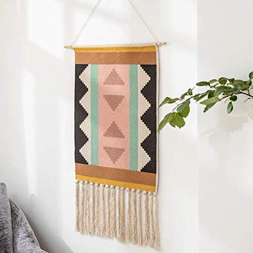Macrame Woven Wall Hanging Tapestry- Boho Chic Bohemian Home Geometric Art Decor - Beautiful Apartment Dorm Room Door Decoration, 19.7" W x 32" L (Multi-color-3)
