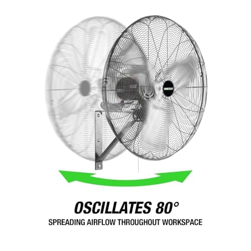 OEMTOOLS 24-Inch Wall Mount Fan, 90° Oscillating Fan 6500 CFM Max, 3 Speed Motor, Use in Garage, Gym, Warehouse, Factory and Jobsite