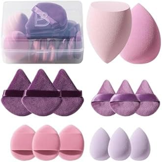 Makeup Sponge Set BS-MALL Triangle Puff 14 Pcs for Liquid, Cream, and Powder, Multi-colored Makeup Sponges and Mini Sponge with Case (A-Purple)