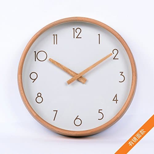Simple Mute/Original/Genuine Solid Wood Living Room Wall Clock/Import Beech Wood Frame Mirror Clock,12 Inch,Wood Digital Scale