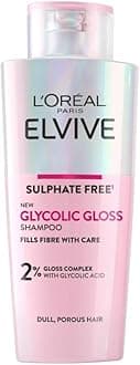 L'Oreal Paris Elvive Glycolic Gloss Sulphate-Free Shampoo, with 2% Glycolic Acid Complex, Instantly Transforms Dull Hair for Shine, Smoothness & Strength, All Hair Types, 200ml