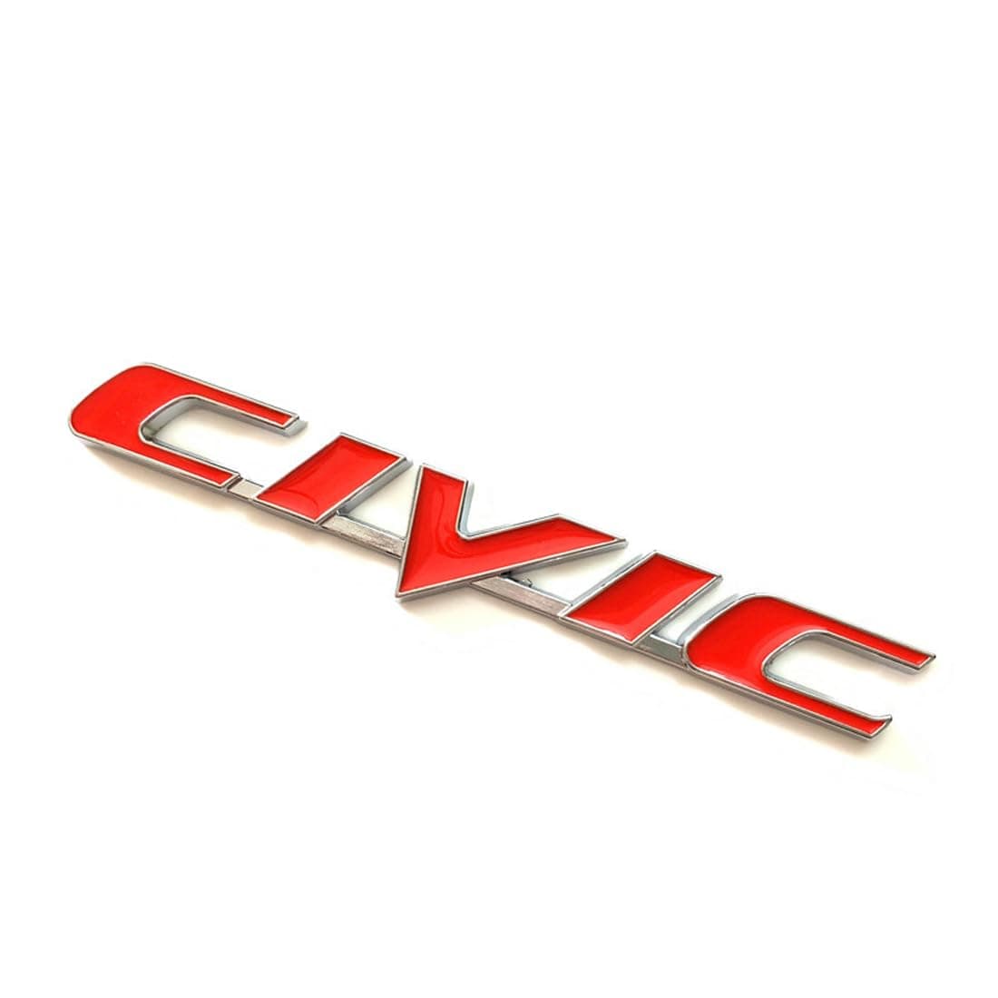 3D Raised Letters C-I-V-I-C Emblem Metal with Adhesive Backing Replacement for Rear Emblem Automotive Decoration(Silver Red)