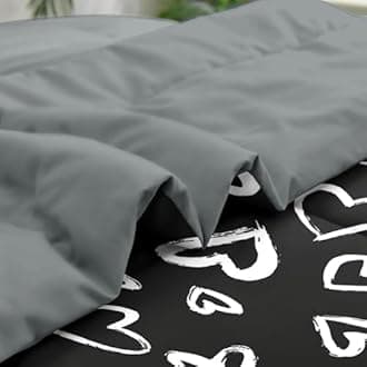 Pamnest Comforter Set Full Size, Love Cute 7 Pcs Bedding for Kids and Adults, Heart White Bed Sheet Sets with Fitted Sheet 2 Pillowcases & 2 Shams for Bedroom Bed Decor