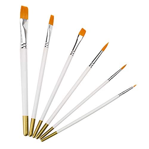 6 PCS Nylon Paint Brush Set - White Wooden Handle, Small Fine Tip Artist Paintbrush for Acrylic, Watercolour, Oil, and Gouache Painting