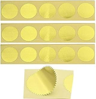 100pcs Gold Blank Embosser Stickers - 45mm Metallic Foil Embossing Stickers with Serrated Edge, Self-Adhesive, Ideal for Awards, Legal, Notary Seals
