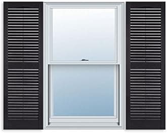 ExteriorSolutions.com 15 Inch x 59 Inch Standard Louver Exterior Vinyl Window Shutters, Black (Pair)