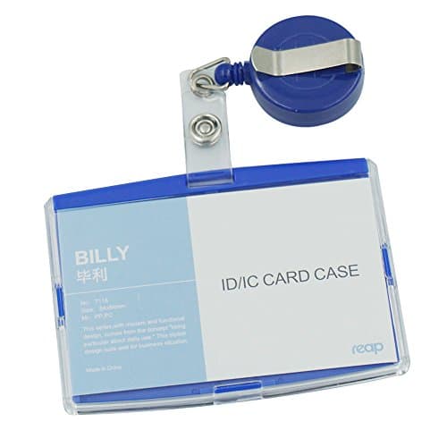 Bluemoona One Set - Hard Plastic ID Card Holder Horizontal Credit Cards And Badge Reel Retractable Clip office Business (Blue)