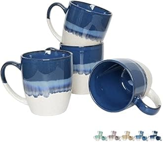 Bosmarlin Ceramic Coffee Mug Set of 4, 16 Oz, 5 Colors to Choose, Tea Cups, Dishwasher and Microwave Safe, Reactive Glaze (Deep Blue)