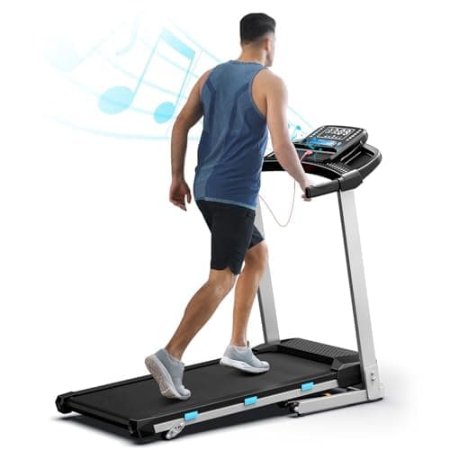 Foldable Treadmill with Incline, 350 LBS Capacity, 3.0HP Quiet Running Treadmills for Home, Incline Treadmill with Pulse Sensor and Bluetooth Speaker, Wide Belt, App & Voice Control, 7.6 MPH