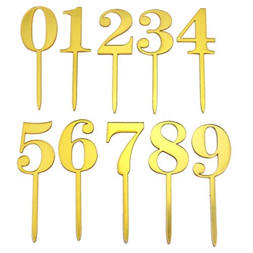 WEFOO Gold Acrylic Numbers 0-9 Cake Toppers Table Numbers Set of 10 for Wedding Anniversary Birthday Baby Shower Party Decorations