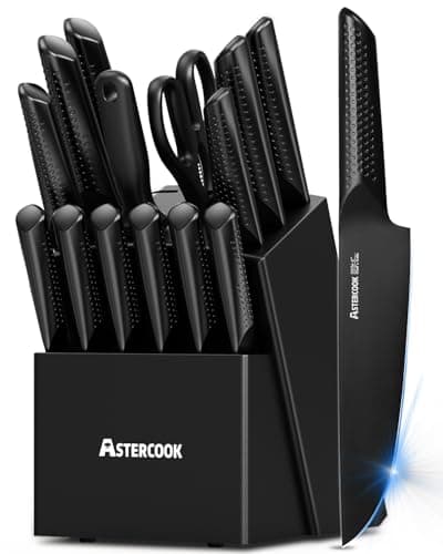Knife Set, 15 Pieces Chef Knife Set with Block for Kitchen, German Stainless Steel Knife Block Set, Dishwasher Safe, Elegant Black