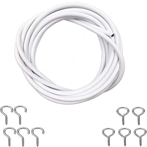 IPEAKCurtain Wire Net Curtain Wire Cord Cable with Hooks and Eyes, White (5 Meter)