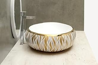 HISRE Designer Ceramic Table Top Sink Basin for Bathroom | Over Counter Wash Basin for Living Room | Washbasin Countertop (24 x 17 x 5.5 Inch) (Style - 5) G2207