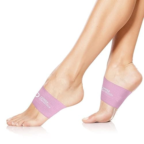 Copper Compression Copper Arch Support - 2 Pain Relief Foot Care Brace Sleeves for Plantar Fasciitis, Heel Spurs - Wide Narrow Feet - Flat & Fallen Arches, High Arch - One Size - 1 Pair - Pink