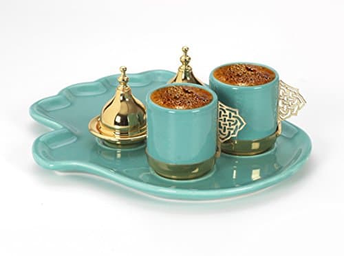 MisterCopper Ceramic Turkish Arabic Greek Coffee Espresso Serving Set for 2 (Turquoise Gold)