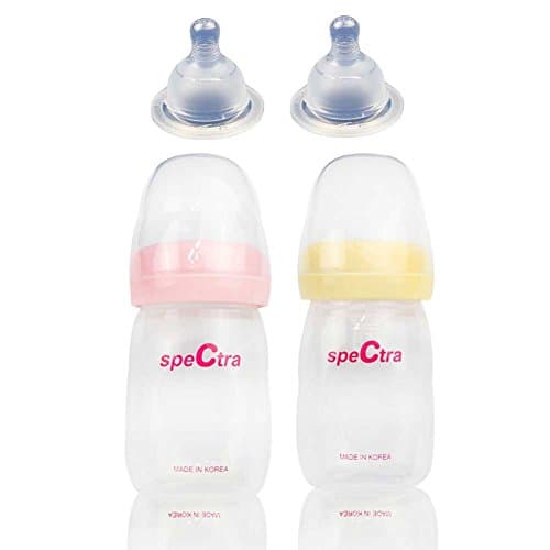 ORIGINAL SpeCtra Breast Milk Storage Bottle - 5 FL OZ/160ml 2 Pack - Made to fit Spectra Breast Shield or Flange made for SpeCtra Pumps S1, S2, M1, S9. Include 2 Nipples For Bottle (PINK,YELLOW)