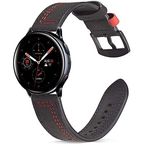 Olytop Leather Band for Galaxy Watch Active 2 44mm 40mm Bands / Galaxy Watch 42mm Band, 20mm Leather Strap Wristband with Stainless Steel Buckle for Samsung Galaxy Watch3 41mm Smartwatch (Black)