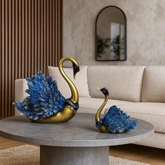 Xtore Hand Crafted Swan Pair Home Decor Figurine | Decorative Showpiece (Pack of 2, Blue)