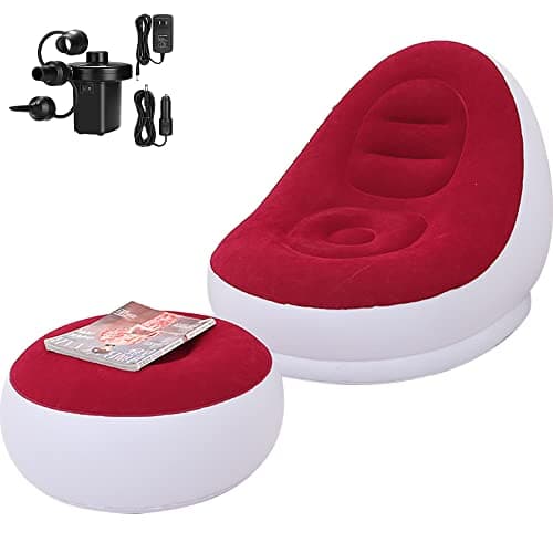 Inflatable Deck Chairs with Air Pump, Inflatable Patio Lounge Chairs for Indoor Living Room Bedroom, Outdoor Travel Camping Picnic Beach Chaise Lounges (Red)