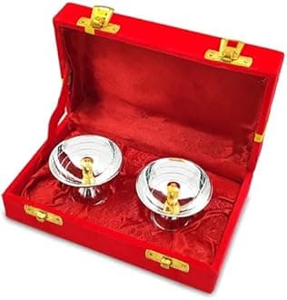 BENGALEN Silver Plated Diya with Red Velvet Gift Box