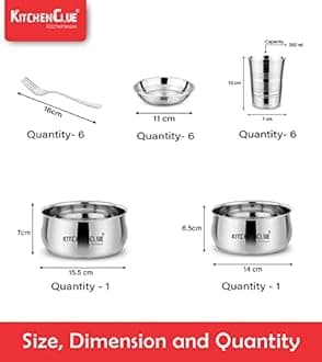Premium Grade Quality Stainless Steel Dinner Set of 52 Pcs, Silver Touch Design - Attractive & Stylish Looks - Add Grace to Your Kitchen - Exclusive Kitchen Set for Home - Safe Durable