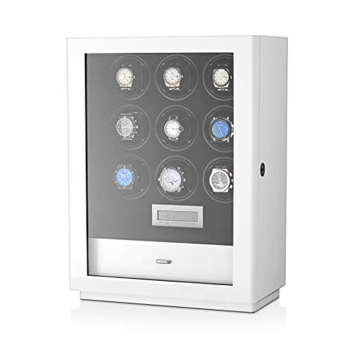 Watch Winder Box for Self-Winding up to 9 Automatic Watches with LED Case Backlight, LCD Touchscreen Display and Storage Compartment for All Watch Brands and All Watch Sizes