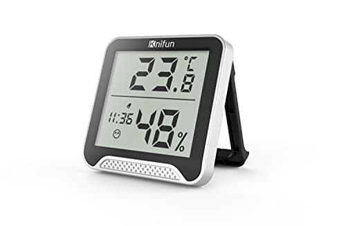 Knifun Hygrometer Thermometer, Multifunctional Temperature Humidity Meter, Time Display and Built-in Clock, with 4 Inches LCD Display, Digital Wireless Humidity Monitor -Silver