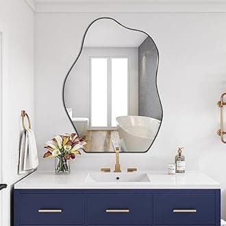 POZINO Irregular Mirror, Asymmetrical Mirror, Black Squiggly Mirrors, Morden Unique Shape Mirrors for Bathroom Living Room Bedroom Entryway Home Decor, 32"x24"