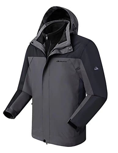 3in1 Men’s Waterproof Outdoor Jacket with Removable Quilted Softshell Jacket Lining Gray Large