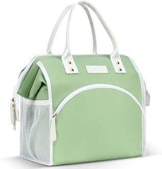 LOKASS Lunch Bag Women Insulated Lunch Box Wide-Open Lunch Tote Bag Large Waterproof Cooler Bag for Work Picnic Hiking Beach（Green）