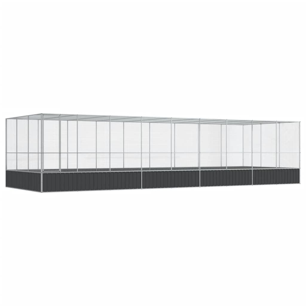 vidaXL Steel Aviary with Extension - Large Flight Cage for Small Animals - Silver and Anthracite - 366.9"x120.9"x83.5"