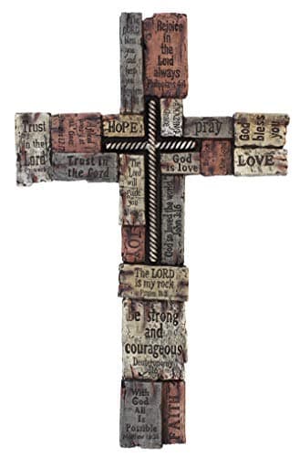 Rainbow Wholesale Inc Large Wall Cross with Inspirational Sayings/Scripture, Faux Wood Texture & Iron Cross Center