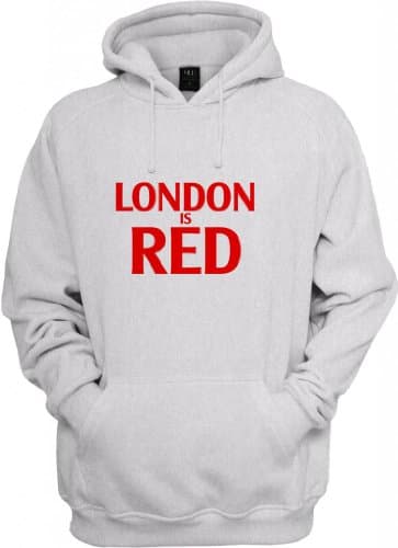 London is RED Printed Logo Hooded Sweatshirt (Ash) Medium [P Apparel