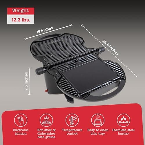 NOMADIQ Portable Propane Gas Grill | Small, Mini, Lightweight Tabletop BBQ | Perfect for Camping, Tailgating, Outdoor Cooking, RV, Boats, Travel (Grill)
