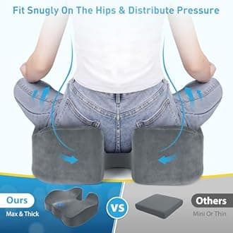 BlissTrends Seat Cushion,5.2in Thick Memory Foam Cushions for Office Chair, Car Seat, Airplane, Relieving Pressure Tailbone Sciatica Back Pain for Long Sitting Office Workers, Car Drivers LightGrey