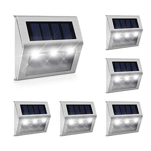 [Exclusive 3 LED] 6 Pack Hot New Brighter Outdoor Solar Powered LED Solar Step Light Outdoor Stainless Steel Solar Garden Lights Weatherproof for Stairway Lighting and Wall [Energy Class A+++]