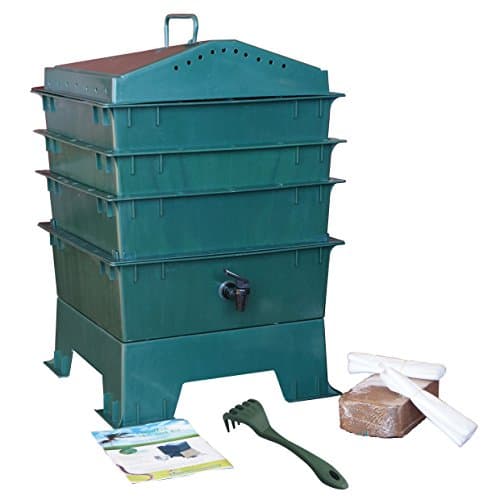 VermiHut Tray Worm Compost Bin with Free Compost Claw, Dark Green