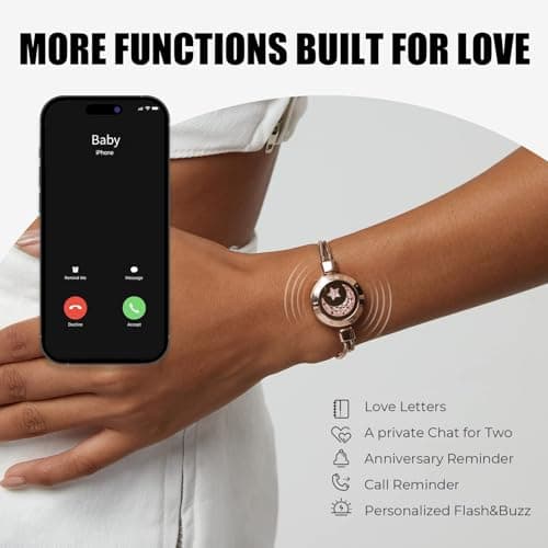 Long Distance Touch Bracelets for Couples, Vibration & Light up for Love Couples Bracelets, Couples Bracelets, Long Distance Relationship Gifts for Girlfriend Remote Smart Bluetooth Pairing Jewelry