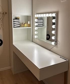 Kottova Vanity Mirror with Lights-Large Makeup Mirror, 27.6" x21.6'' Hollywood Lighted Mirror with 18 LED,3 Color Modes,Touch Control, USB Charger Port.Detachable 10X Spot Mirror, Metal Frame