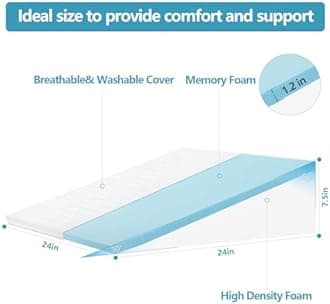 Wedge Pillow for Sleeping & Resting, 24"x24"x7.5" Memory Foam Cushion with Grey White Patterned Polyester Cover, Ideal for Bedroom & Living Room – Comfortable Support for Adults