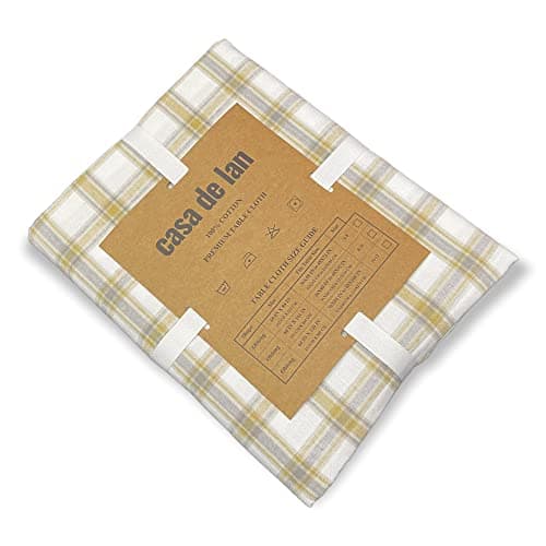Rectangle Table Cloth - Table Cover - Cotton Mitered Stitched - Checks Table Covers for Kitchen Dining, Wedding, Decorations, & Parties - 60x84 in - Mustard Plaid