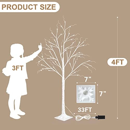 Fanshunlite Lighted Birch Tree 4FT 48 LED Warm White Decoration for Halloween Christmas Wedding Party, Home Indoor Outdoor Use