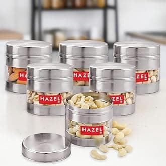 HAZEL Stainless Steel Transparent Wide Mouth See Through Container, 500 ml Each, Set of 6