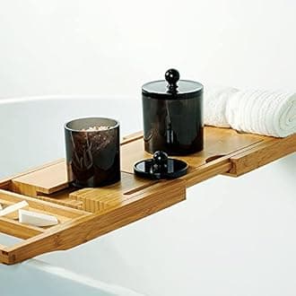 SheeChung 4 Pack Plastic Acrylic Bathroom Vanity Countertop Canister Jars with Storage Lid, Apothecary Jars Qtip Holder Makeup Organizer for Cotton Balls,Swabs,Pads,Bath Salts (White, 20 Oz)