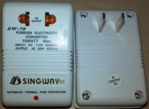 2 Pins - 70 Watts Voltage Converter 110V to 220V for Low Watts Appliances Rated 0-70 Watts such as: radios, calculator, rechargers/ac adapter, electric razors, camera, cell phones, tablets, computer, etc. Measured: 7cm tall x 4.5 cm wides x 4 cm deep