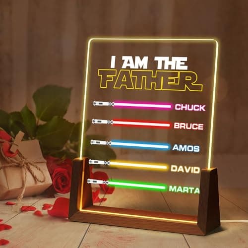 Ship Next Day Personalized Light Saber Plaque I AM Their Father Acrylic Night Light Gifts for DaD, Fathers Day Customized Gifts for Dad from Daughter Son Kids Wife, Unique Birthday Gift for Dad Hus